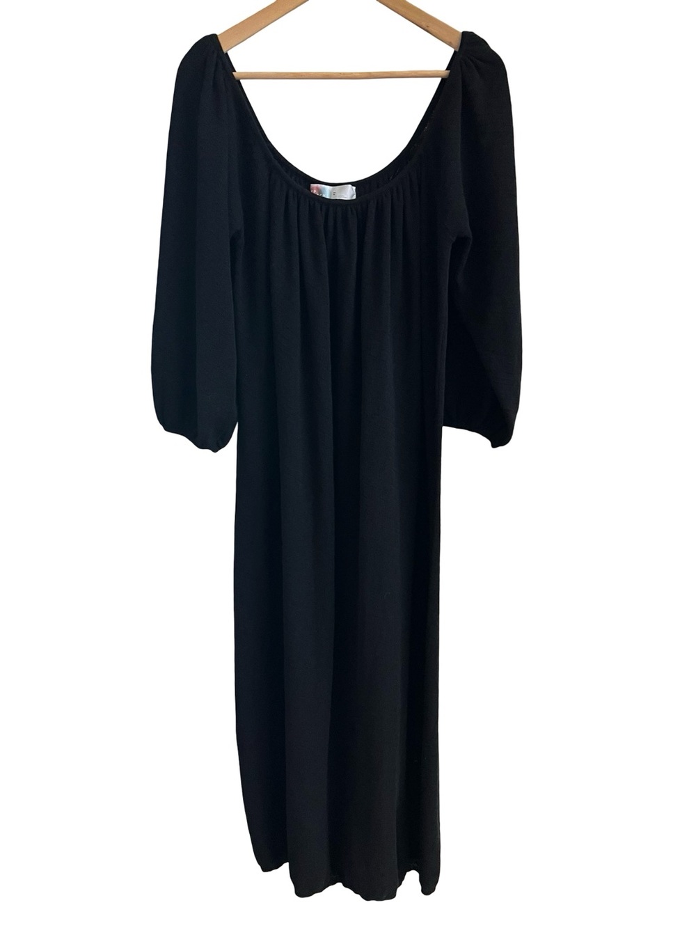 Free People FP BEACH Black Knit Slouchy Maxi Dress 3/4 Sleeve SzM Cozy Oversized